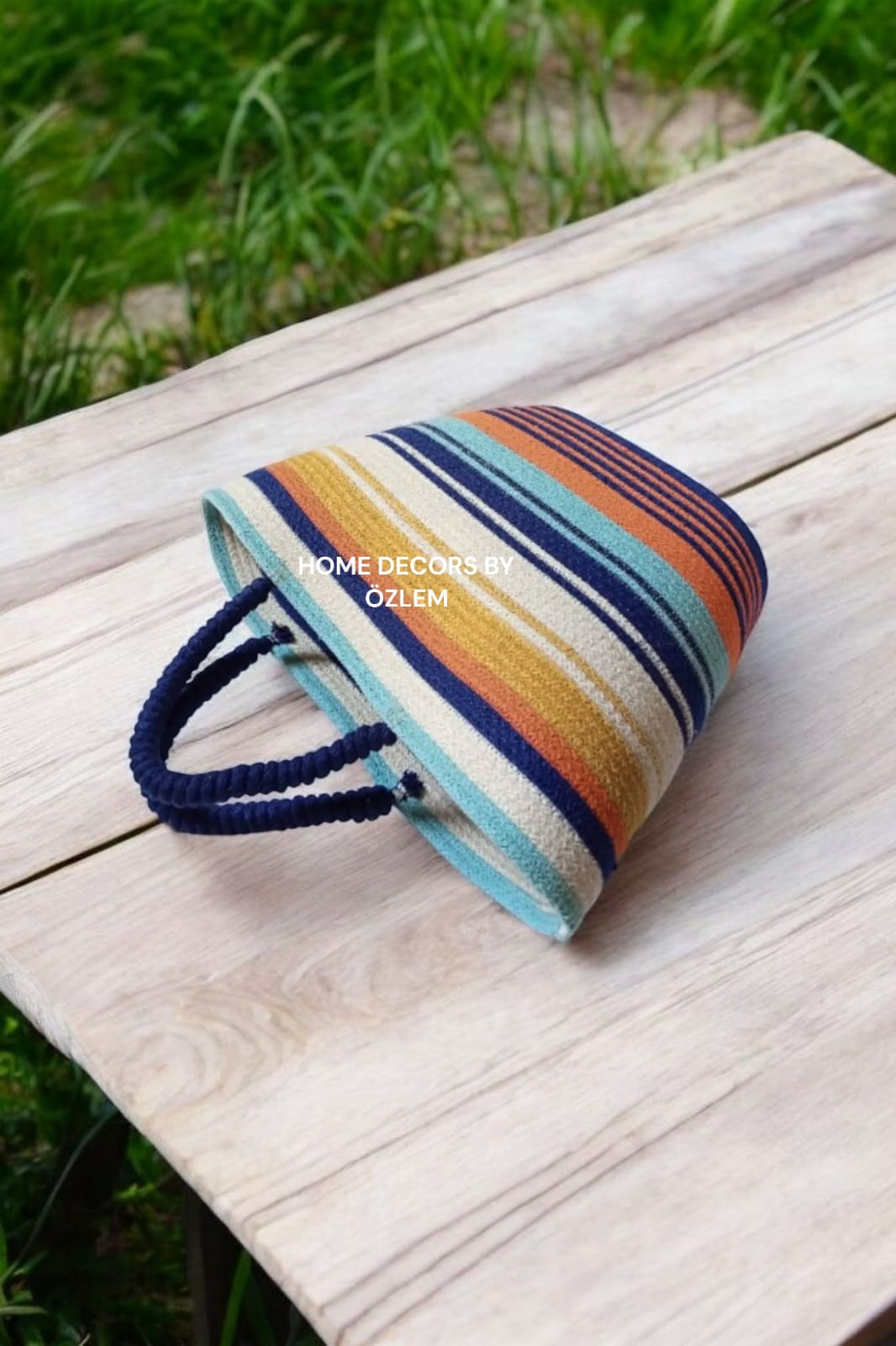 Saks Mavisi Karışık Renk El Kol Omuz Çantası Plaj Çantası Günlük Çanta Hasır Çanta El Emeği Handmade - 40~42x30cm