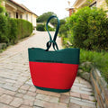 Nefti Yeşil Kırmızı Omuz Çantası Plaj Çantası Günlük Çanta Hasır Çanta El Emeği Handmade - 40~42x30cm