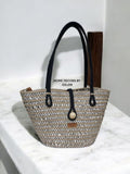 Siyah Hasır Degrade Midi Boy El Kol Çantası Plaj Çantası Günlük Çanta Hasır Çanta El Emeği Handmade - 20x35cm