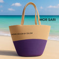 Mor Sarı Omuz Çantası Plaj Çantası Günlük Çanta Hasır Çanta El Emeği Handmade - 40~42x30cm