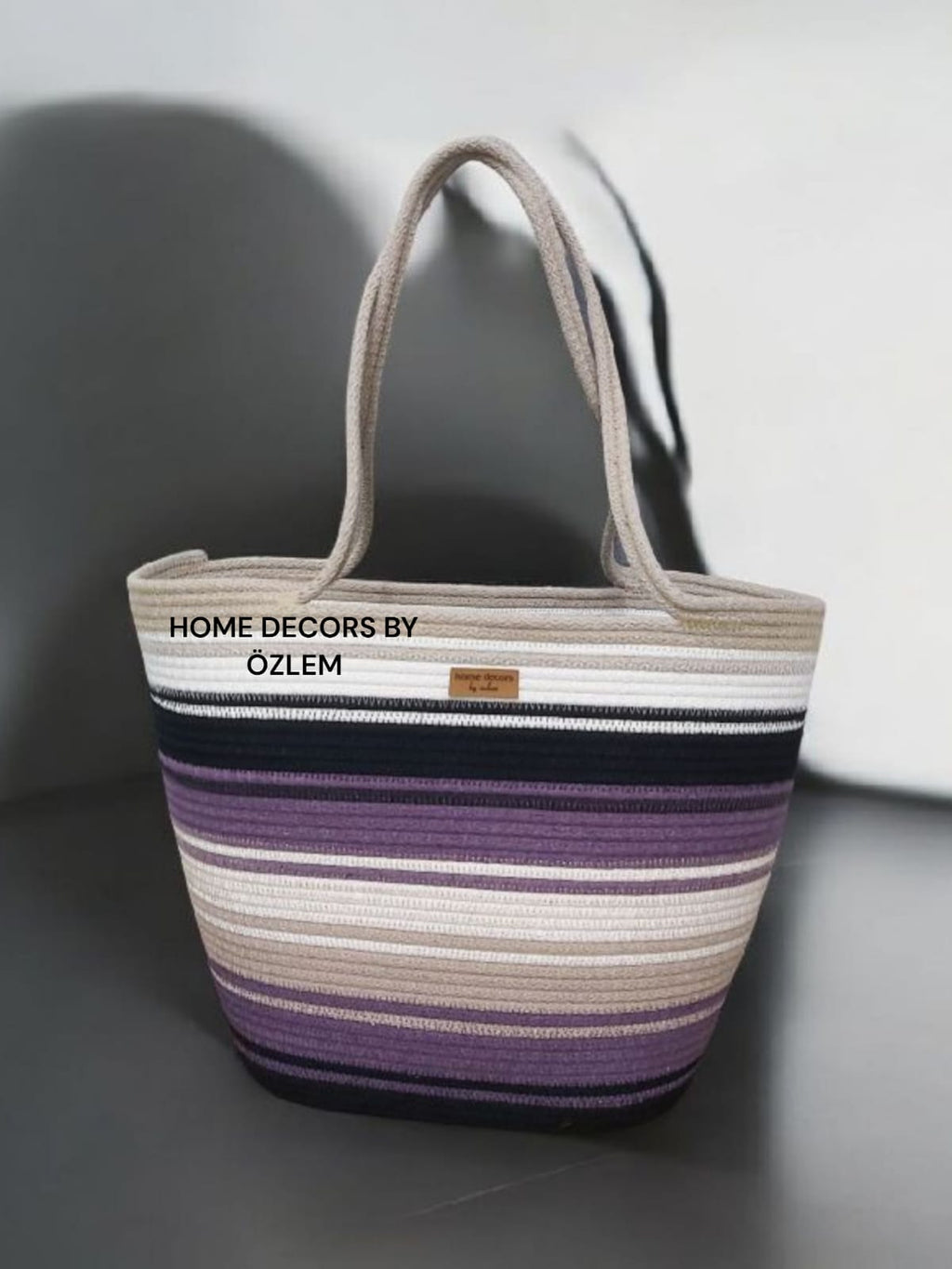 Mor Siyah Bej Omuz Çantası Plaj Çantası Günlük Çanta Hasır Çanta El Emeği Handmade - 40~42x30cm