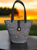 Siyah Degrade Omuz Çantası Plaj Çantası Günlük Çanta Hasır Çanta El Emeği Handmade - 40~42x30cm