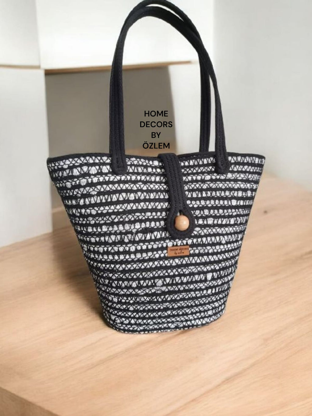 Siyah Degrade Omuz Çantası Plaj Çantası Günlük Çanta Hasır Çanta El Emeği Handmade - 40~42x30cm