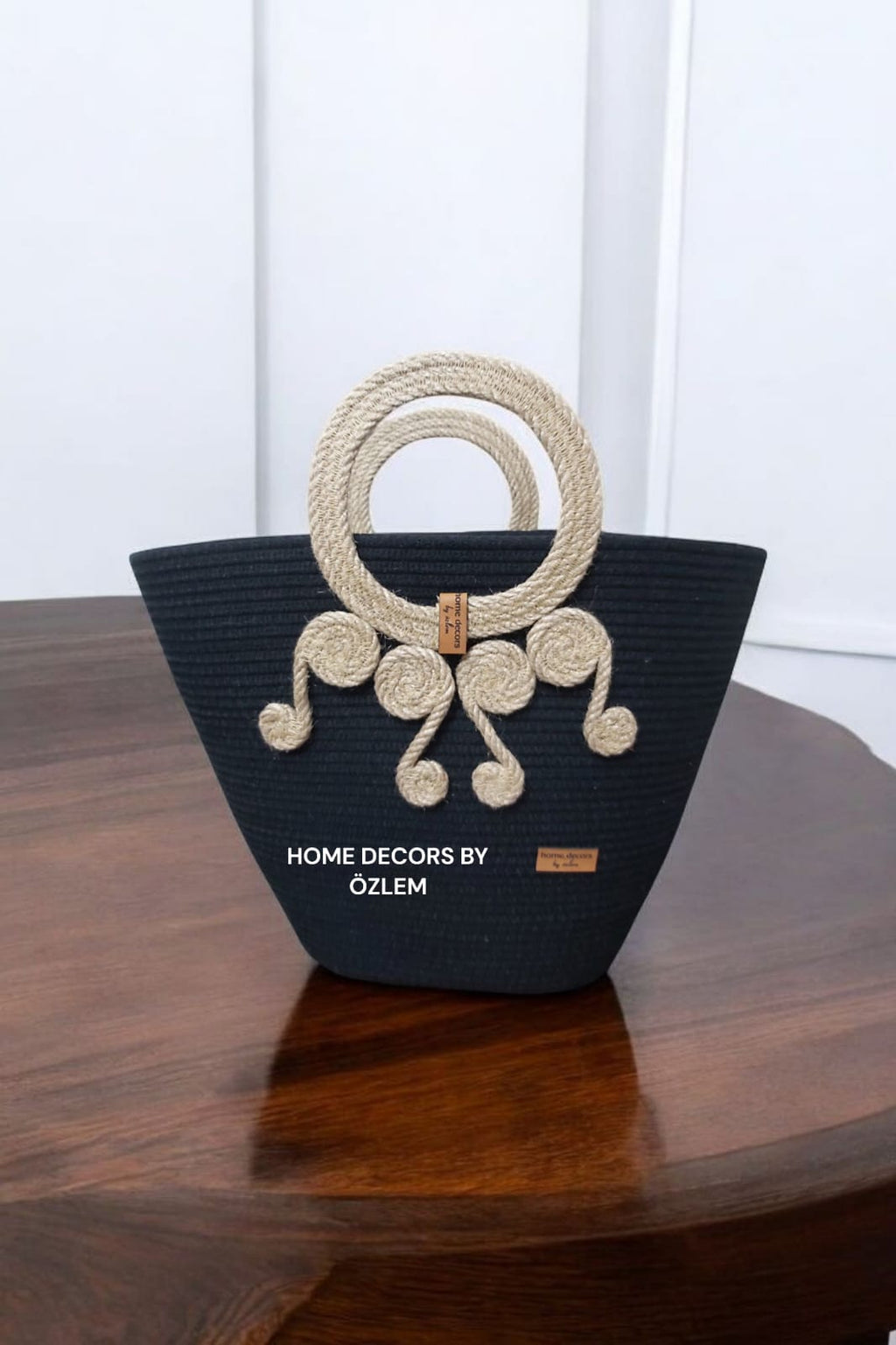 Siyah Hasır Omuz Çantası Plaj Çantası Günlük Çanta Hasır Çanta El Emeği Handmade - 40~42x30cm