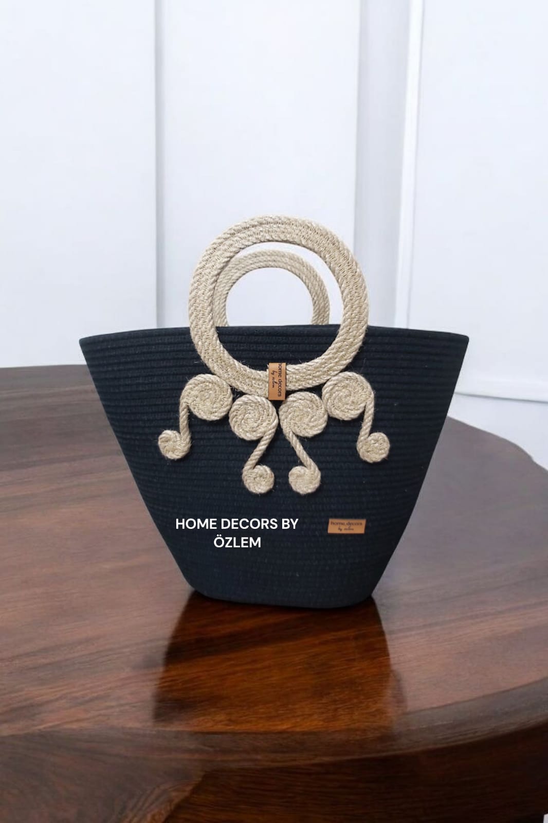 Siyah Hasır Omuz Çantası Plaj Çantası Günlük Çanta Hasır Çanta El Emeği Handmade - 40~42x30cm