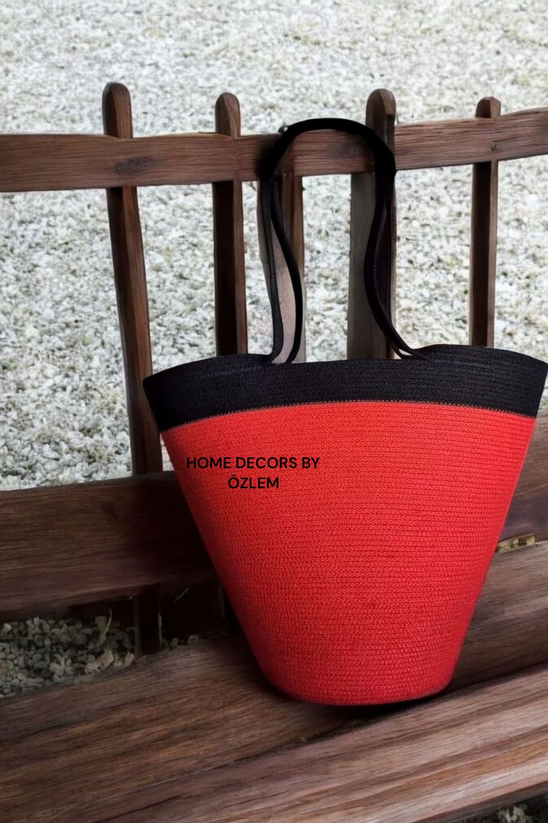 Siyah Kırmızı Omuz Çantası Plaj Çantası Günlük Çanta Hasır Çanta El Emeği Handmade - 40~42x30cm