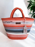 Turuncu Çok Renkli Omuz Çantası Plaj Çantası Günlük Çanta Hasır Çanta El Emeği Handmade - 40~42x30cm