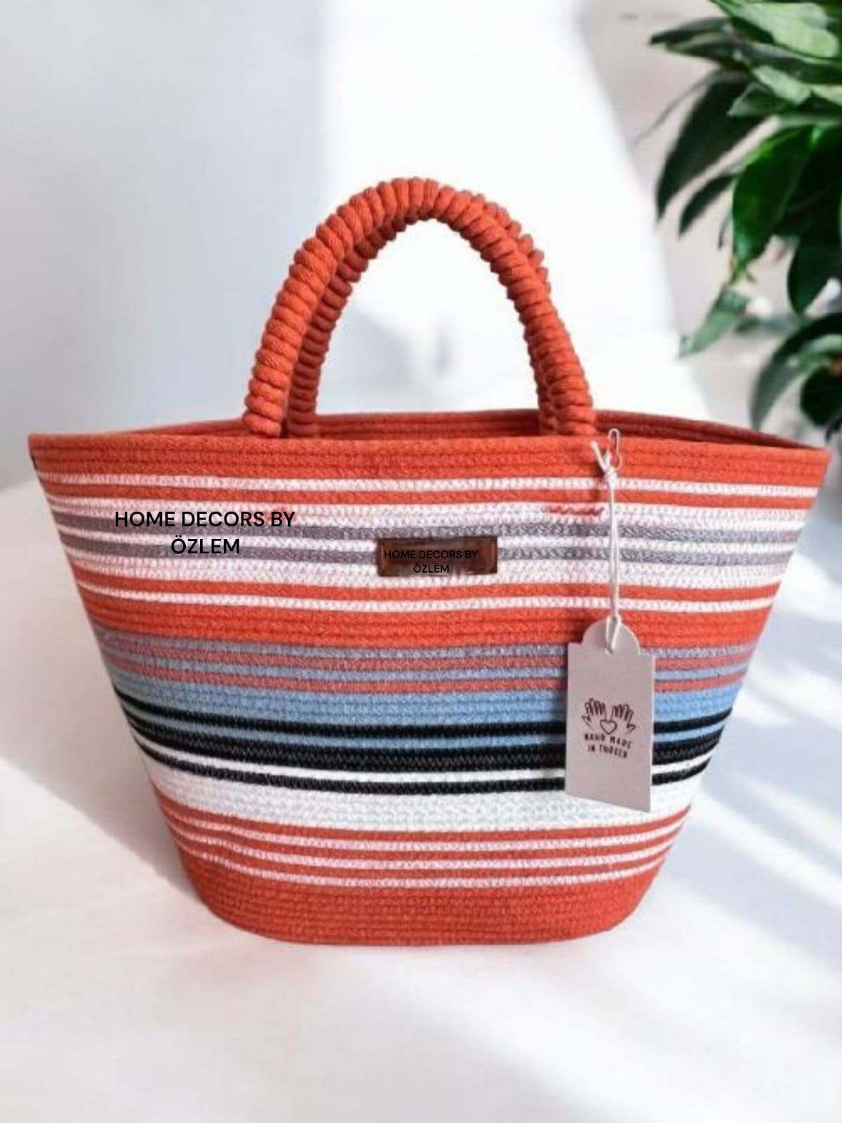 Turuncu Çok Renkli Omuz Çantası Plaj Çantası Günlük Çanta Hasır Çanta El Emeği Handmade - 40~42x30cm