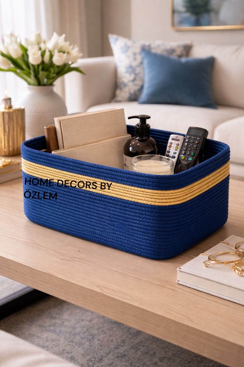 Dikdörtgen Sepet Dekoratif Sepet Saklama Kutusu Organizer Hasır Sepet Düzenleyici Handmade El Emeği - 30x15x15 cm