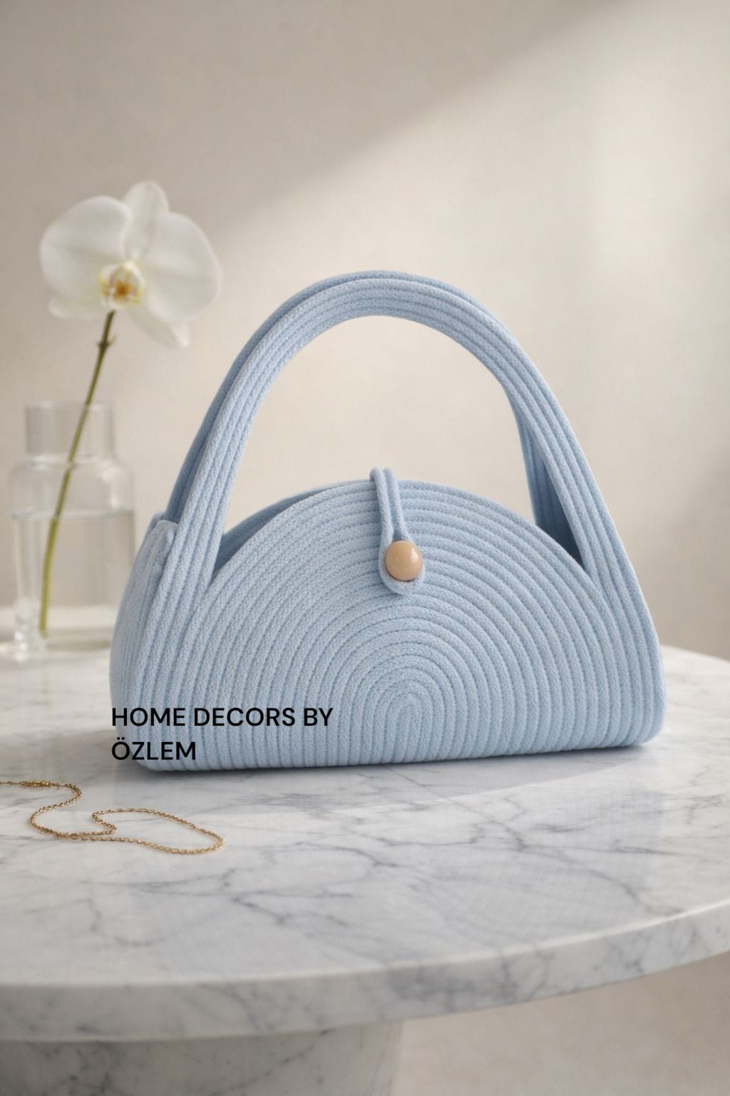Bebe Mavisi El Kol Plaj Çantası Günlük Çanta Hasır Çanta El Emeği Handmade - 35x15cm