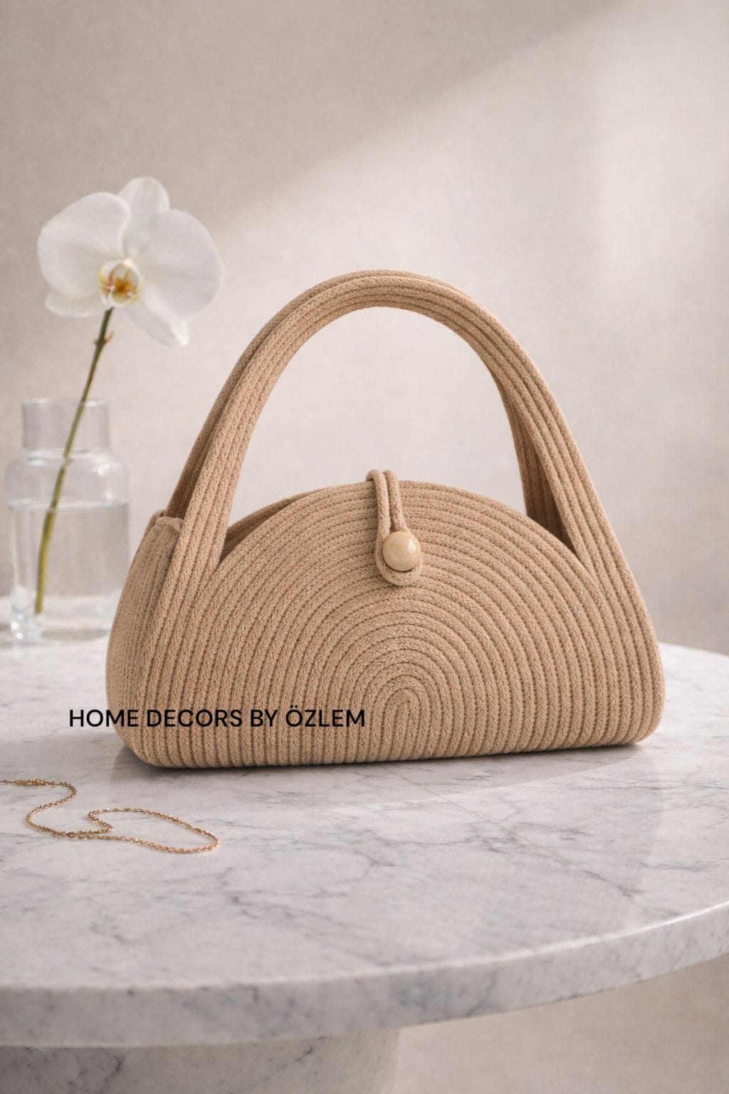 Bej El Kol Çantası Plaj Çantası Günlük Çanta Hasır Çanta El Emeği Handmade - 15x35cm
