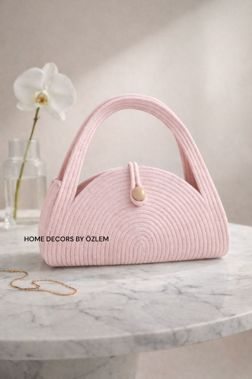 Pembe El Kol Çantası Plaj Çantası Günlük Çanta Hasır Çanta El Emeği Handmade - 15x35cm