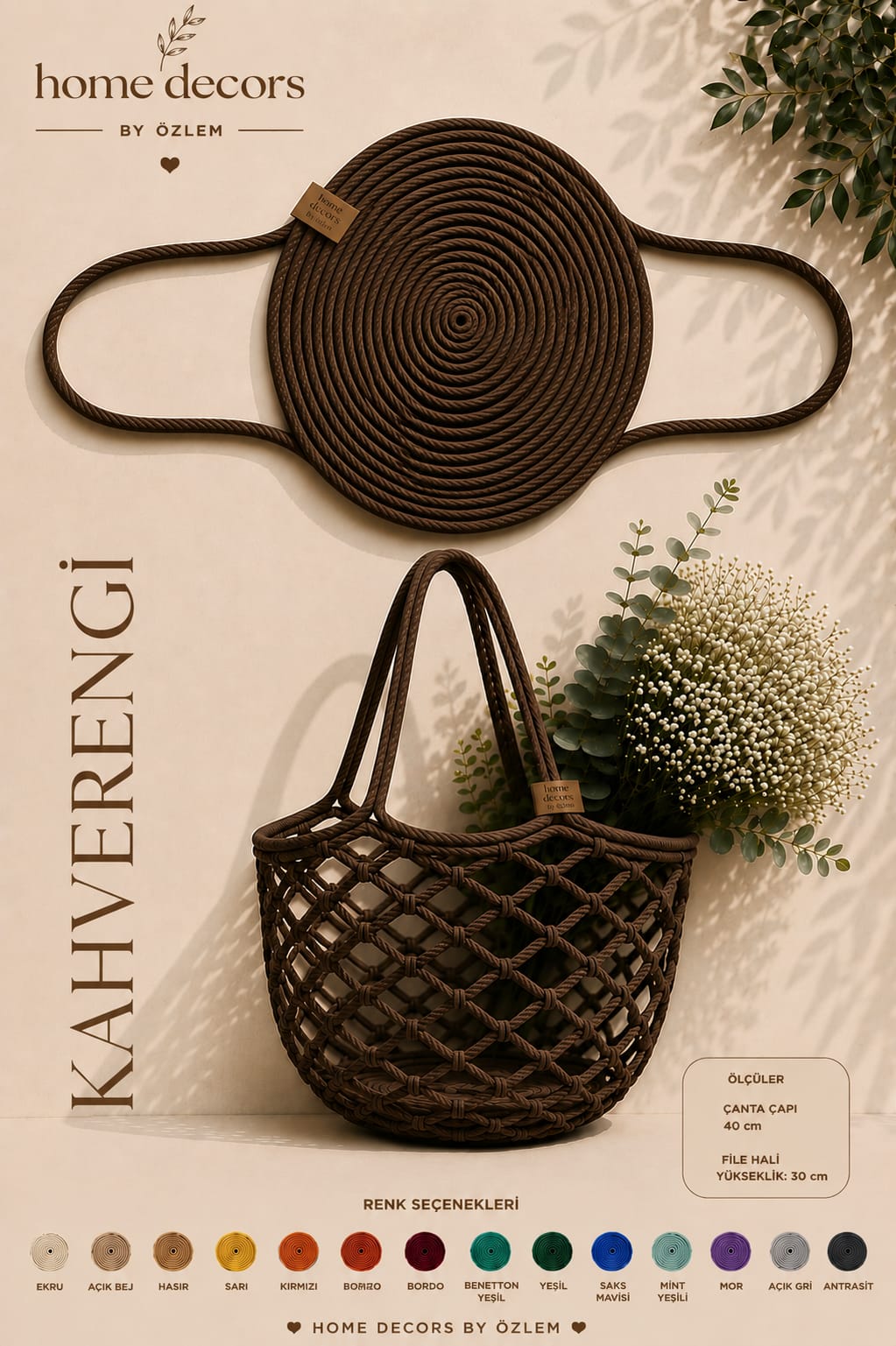 File Çanta Omuz Çantası Hasır Çanta El Yapımı Handmade Günlük Çanta (16 FARKLI RENK SEÇENEĞİ) - Çap:40cm / Yükseklik:30cm