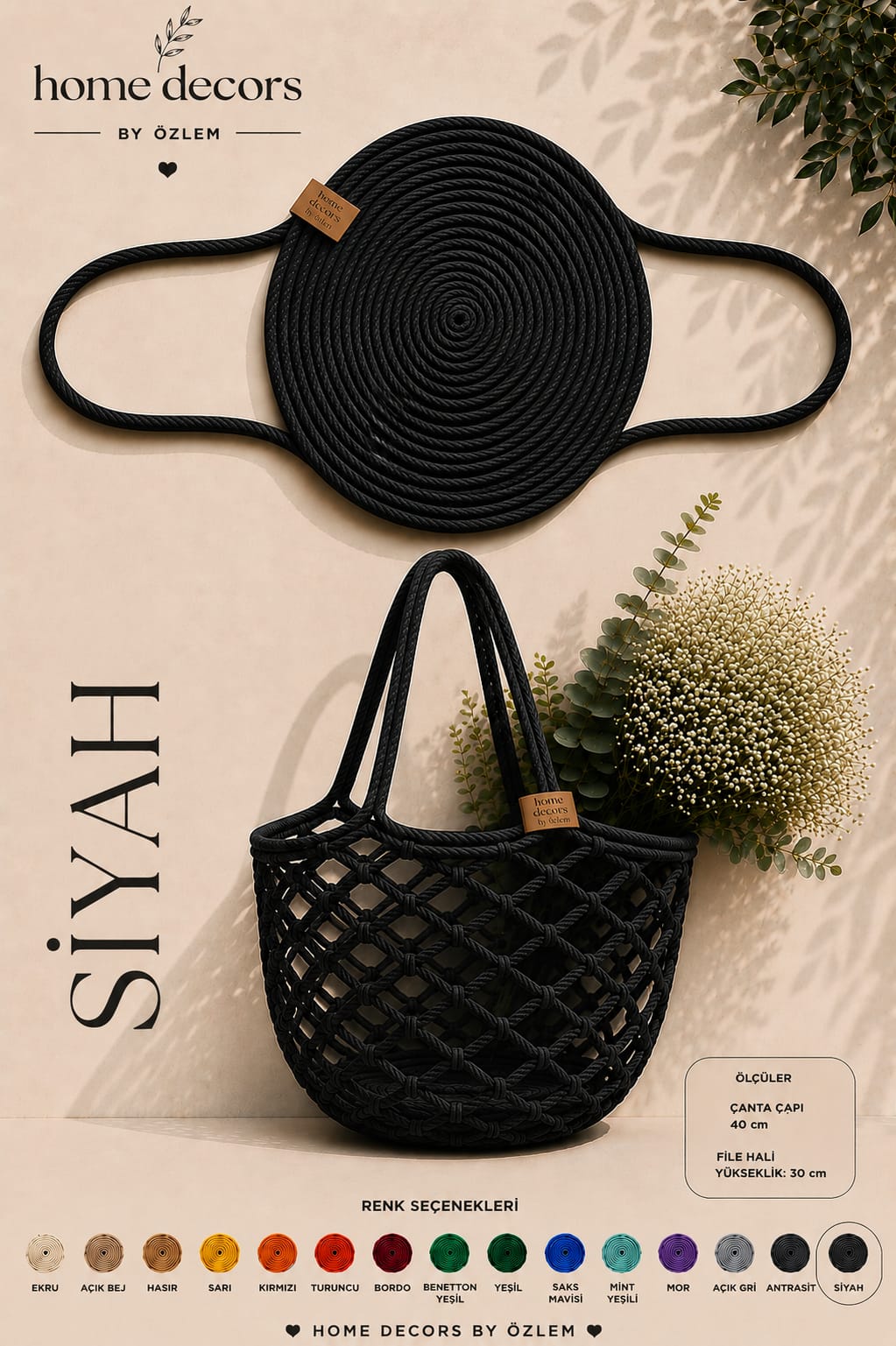 File Çanta Omuz Çantası Hasır Çanta El Yapımı Handmade Günlük Çanta (16 FARKLI RENK SEÇENEĞİ) - Çap:40cm / Yükseklik:30cm
