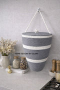 Gri Beyaz Poşetlik Kapaklı Poşetlik Organizer Düzenleyici Saklama Kutusu El Emeği Handmade - 30x25 cm