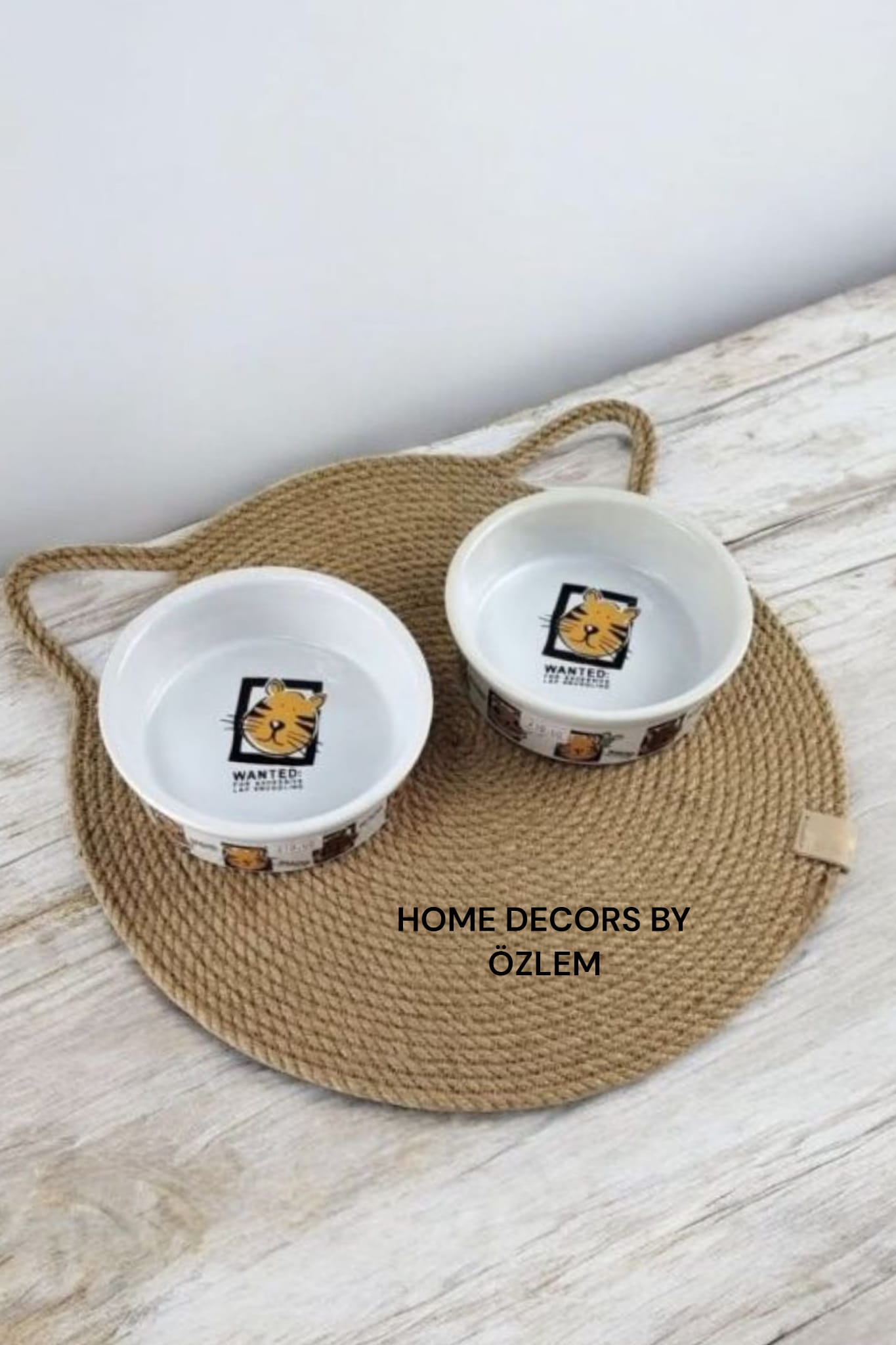 Hasır Kedi Köpek Mama Matı Mama Paspası Düzenleyici Pet Kedi Köpek Aksesuarı El Emeği Handmade - 44x44 cm