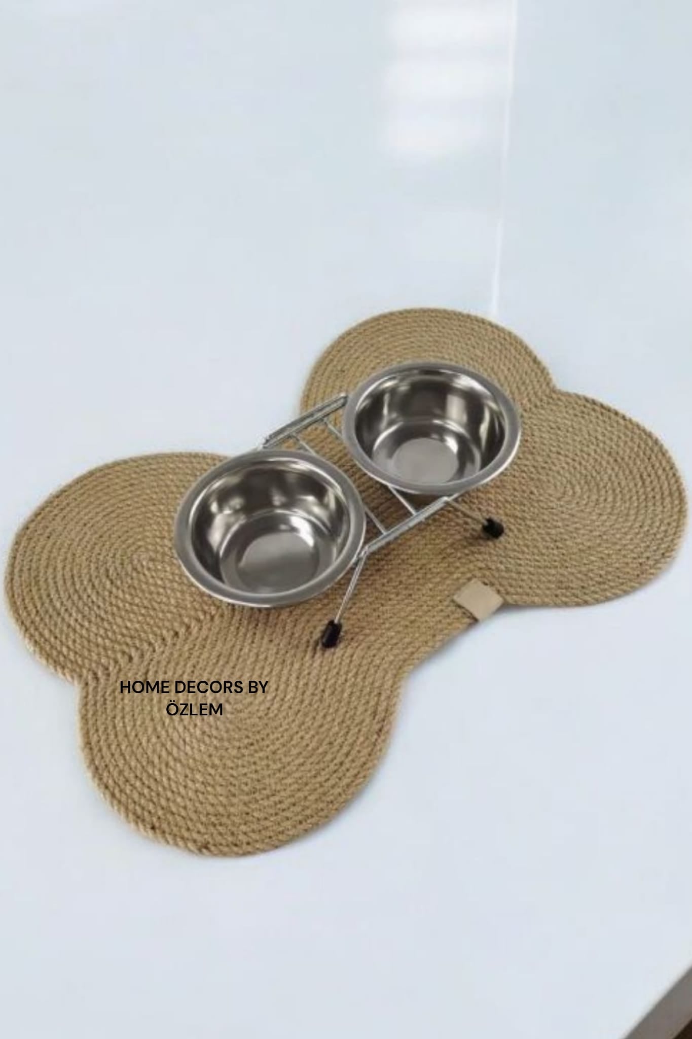 Hasır Kedi Köpek Mama Matı Mama Paspası Düzenleyici Pet Kedi Köpek Aksesuarı El Emeği Handmade - 62x41 cm