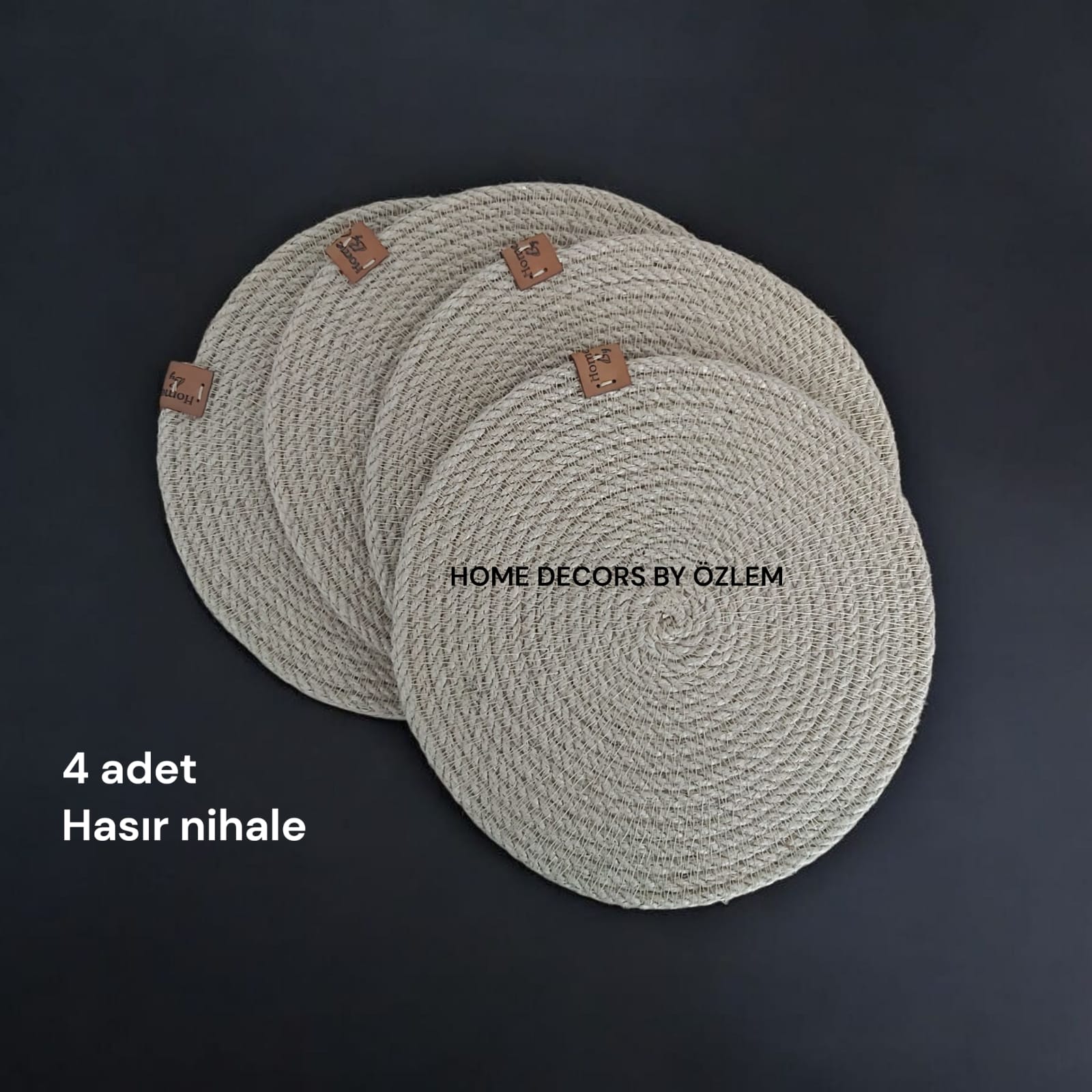 4'lü Hasır Nihale Organizer Düzenleyici Mutfak Sofra Sunum Handmade El Emeği - 22x22 cm