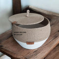Ekru Hasır Sepet Kapaklı Sepet Düzenleyici Organizer Saklama Kutusu El Emeği Handmade - 20/25x18 cm