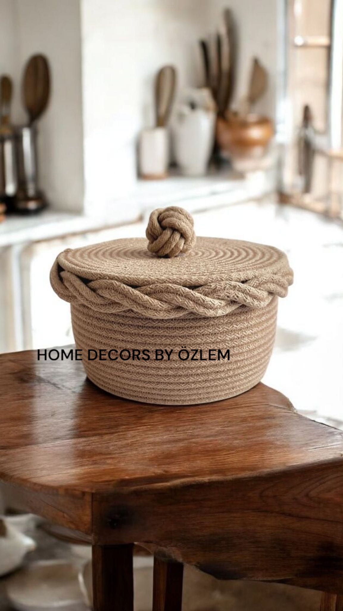Kapaklı Bej Sepet Dekoratif Sepet Saklama Kutusu Organizer Hasır Sepet Düzenleyici Handmade El Emeği - 22x10 cm