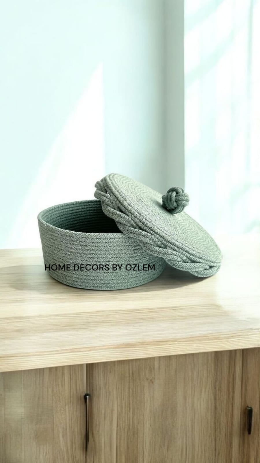 Kapaklı Mint Yeşili Sepet Dekoratif Sepet Saklama Kutusu Organizer Hasır Sepet Düzenleyici Handmade El Emeği - 22x10 cm