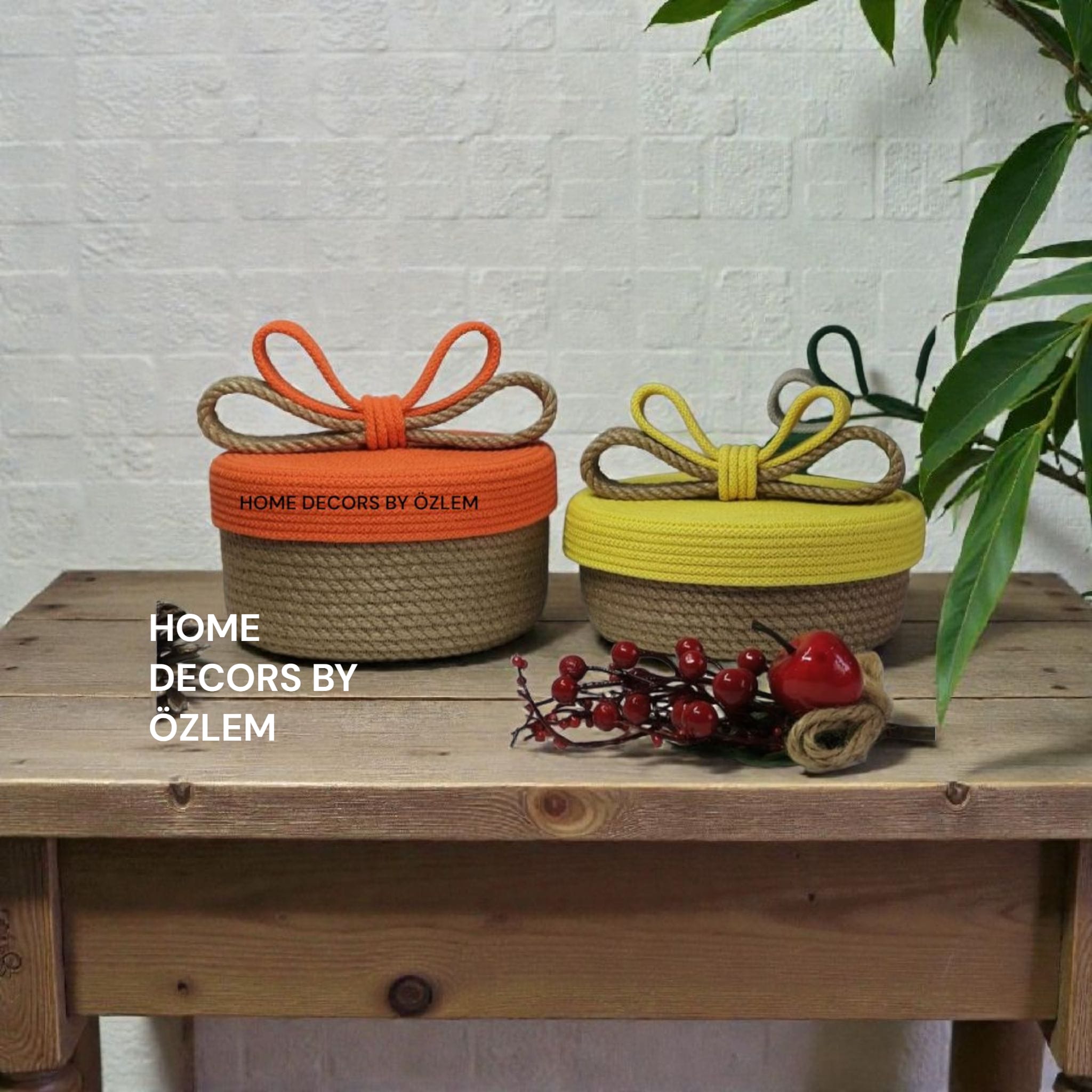 2'li Kapaklı Sepet Hasır Sepet Düzenleyici Saklama Kutusu Organizer Handmade El Emeği - 22x10 cm