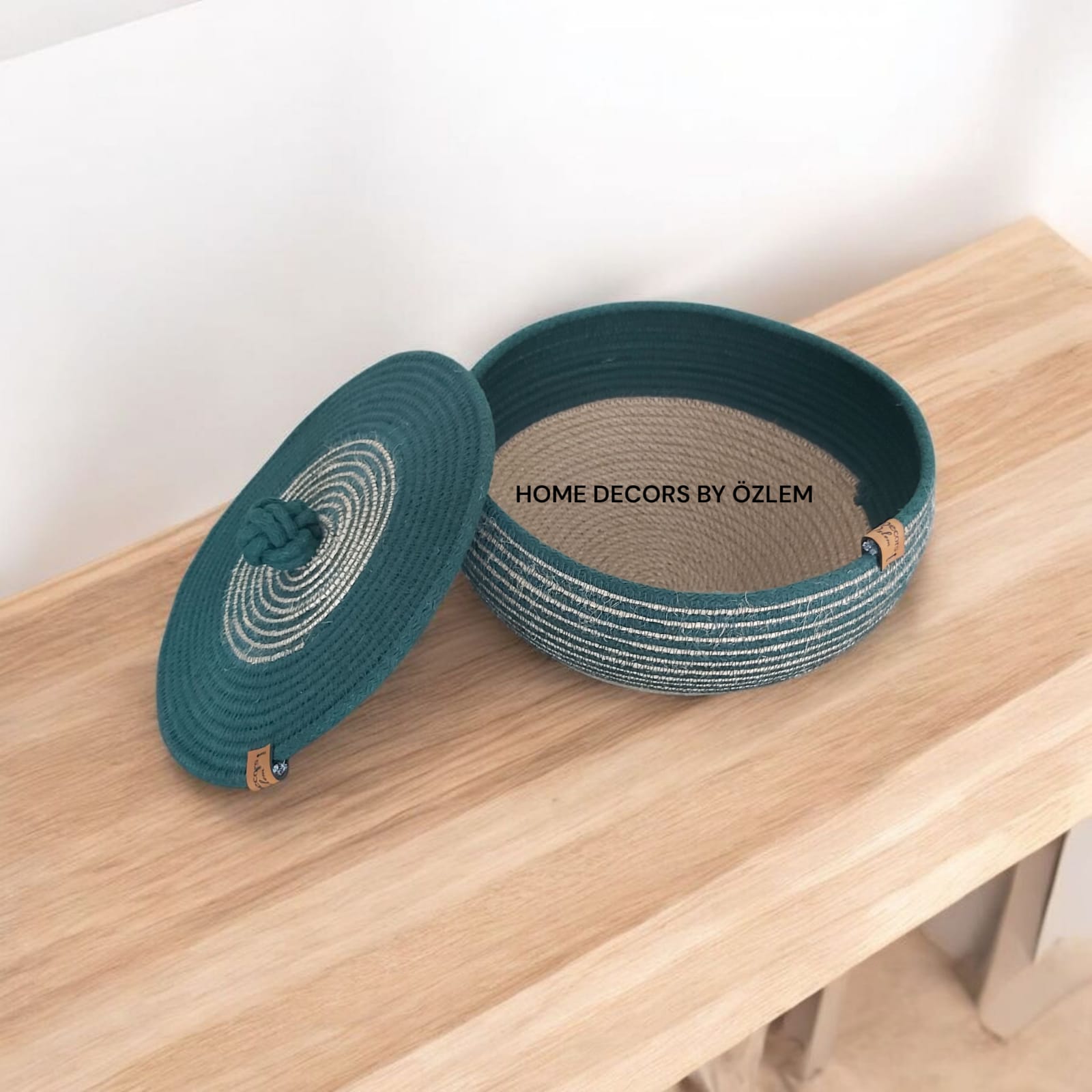 2'li Koyu Yeşil Hasır Sepet Takımı Dekoratif Sepet Saklama Kutusu Organizer Düzenleyici Handmade El Emeği - 30~25x18 cm / 30x5 cm