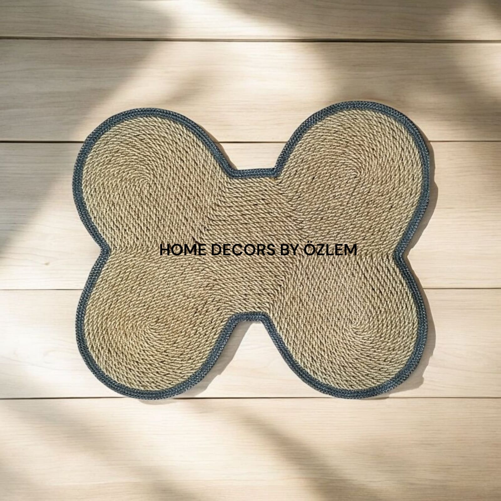 Hasır Antrasit Kedi Köpek Mama Matı Mama Paspası Düzenleyici Pet Kedi Köpek Aksesuarı El Emeği Handmade - 62x41 cm