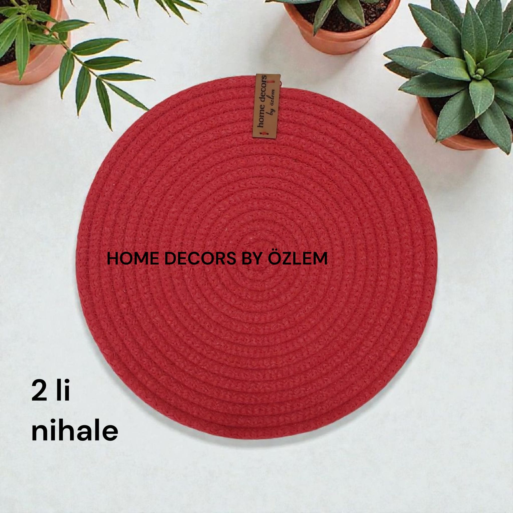2li KIRMIZI Nihale Hasır Nihale Organizer Sofra Mutfak Düzenleyici Servis El Emeği Handmade - 22x22 cm