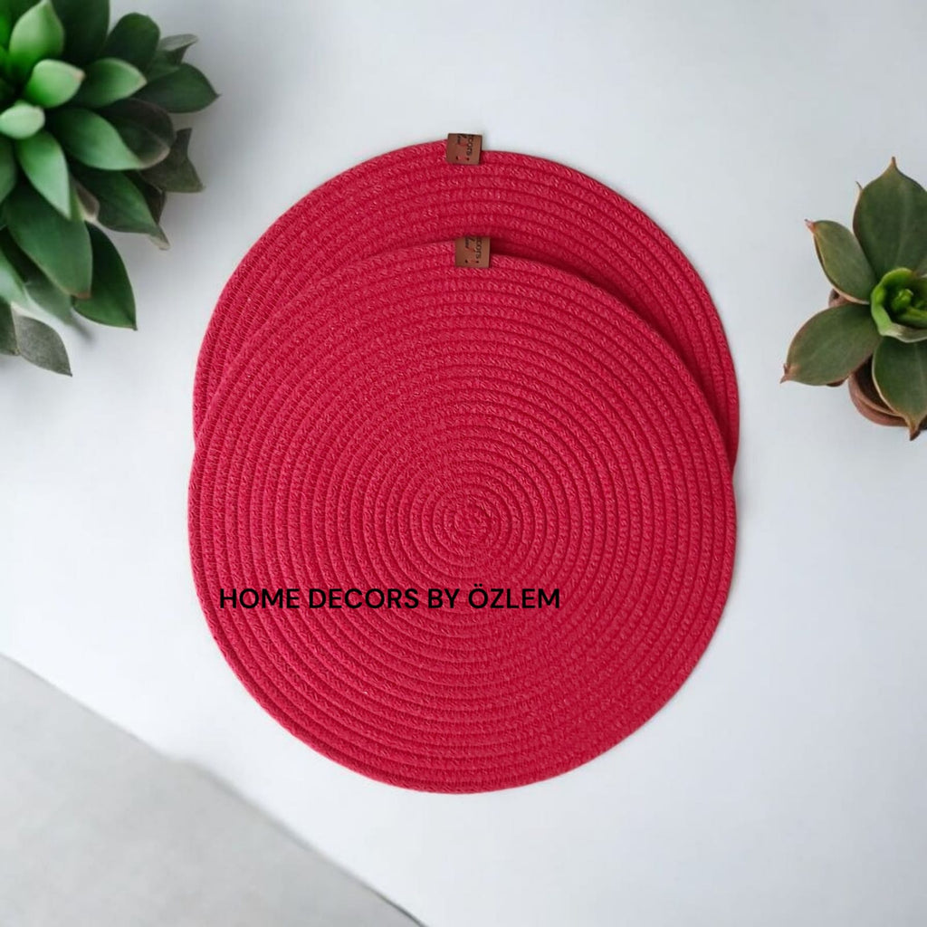 Kırmızı Amerikan Servis Supla Düzenleyici Organizer Dekorasyon Handmade El Emeği - 33x33 cm