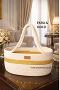 Ekru Altın (Gold) Kulplu Sepet Hasır Sepet Organizer Düzenleyici Saklama Kutusu El Yapımı Handmade El Emeği - 32x22x14 cm