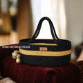 Siyah Altın (Gold) Kulplu Sepet Hasır Sepet Organizer Düzenleyici Saklama Kutusu El Yapımı Handmade El Emeği - 32x22x14 cm
