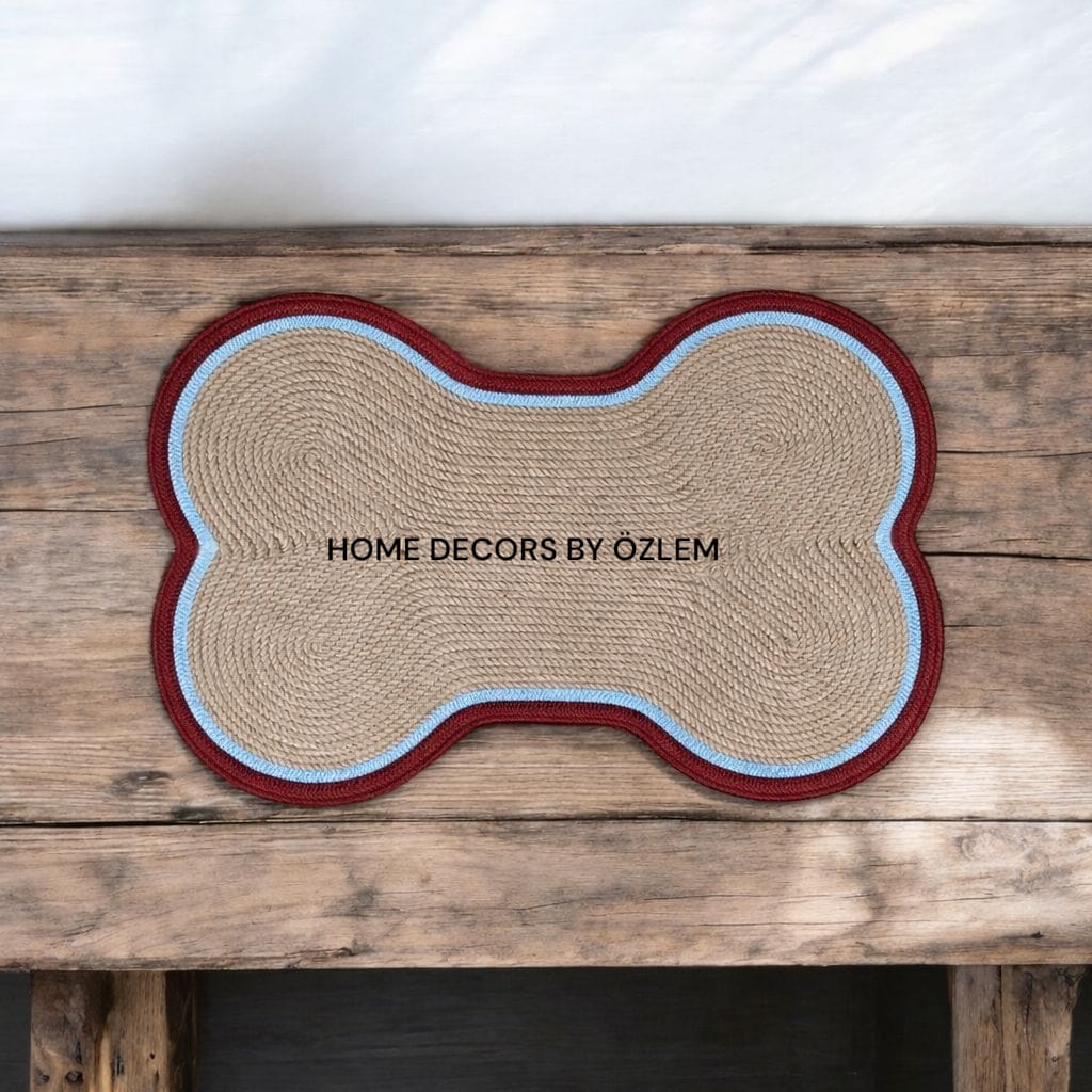 Bordo Mavi Kedi Mama Matı Köpek Mama Matı Mama Paspası Düzenleyici Kedi Aksesuarı Organizer Handmade El Emeği - 62x41 cm