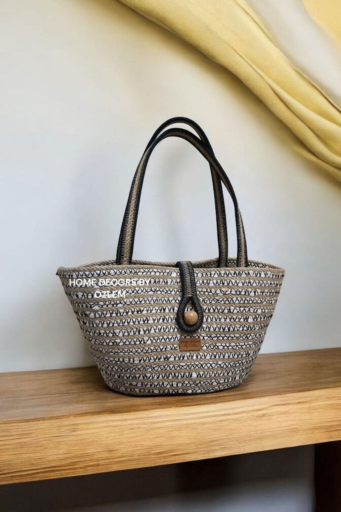 Degrade Hasır Midi Boy El Kol Omuz Çantası Plaj Çantası Günlük Çanta Hasır Çanta El Emeği Handmade - 22x40cm