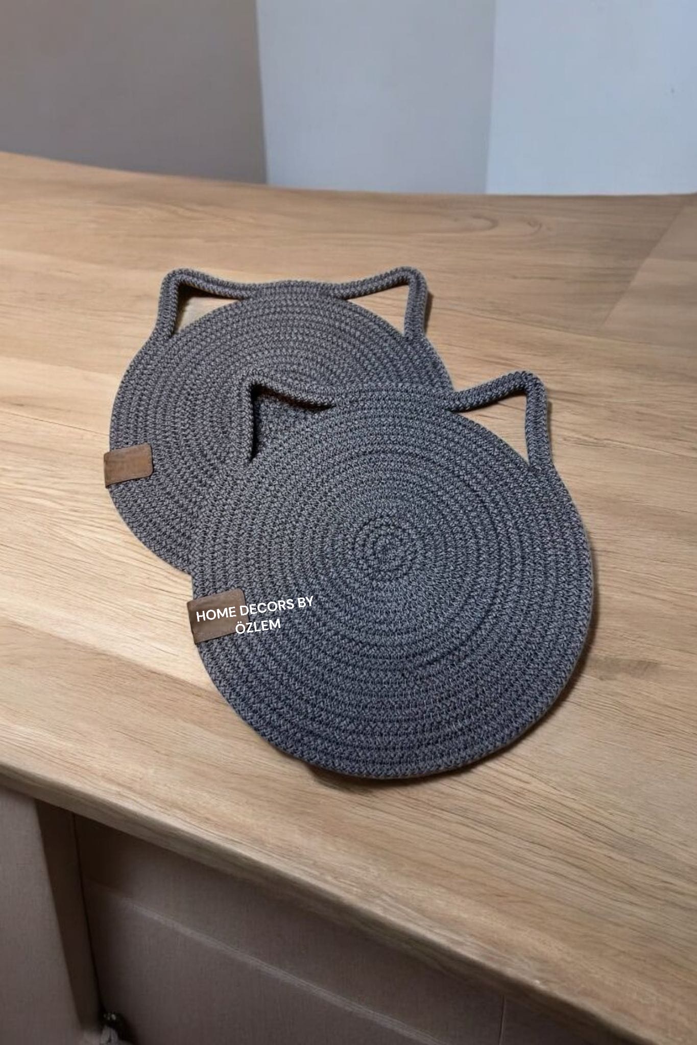 2'li Antrasit Mini Kedi Mama Paspası Pet Kedi Köpek Mama Matı Düzenleyici Kedi Aksesuarı Organizer El Emeği Handmade-25x25 cm