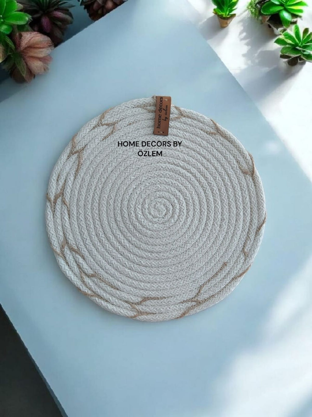 2li EKRU Nihale Hasır Nihale Organizer Sofra Mutfak Düzenleyici Servis El Emeği Handmade - 22x22 cm