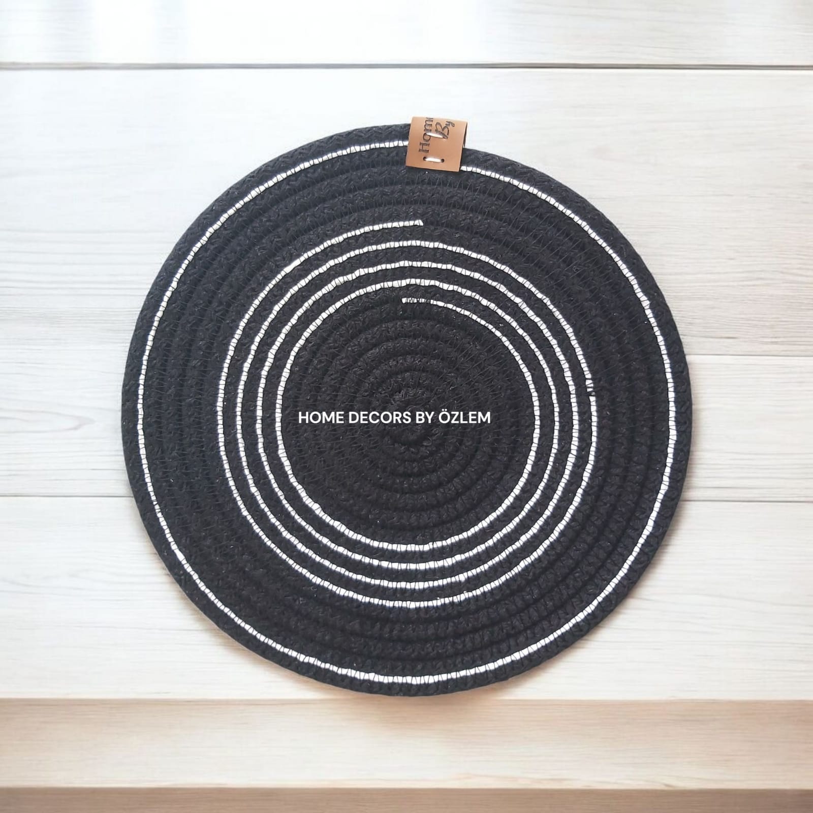 2'li Siyah Çizgili Nihale Organizer Düzenleyici Hasır Nihale Mutfak Sofra Sunum Handmade El Emeği - 22x22 cm