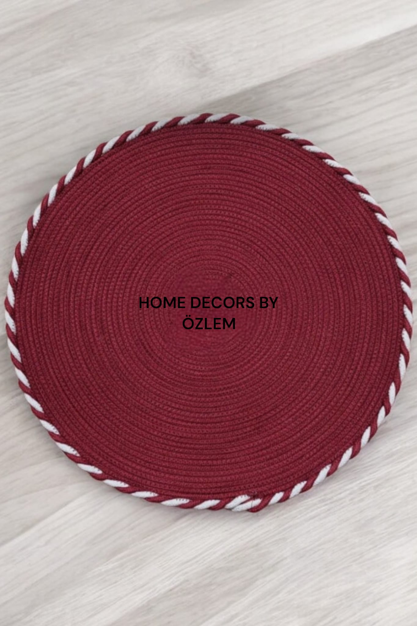 Bordo Beyaz Dekoratif Örtü Masa Örtüsü Runner Düzenleyici Handmade El Emeği Hasır Örtü- 50x50 cm