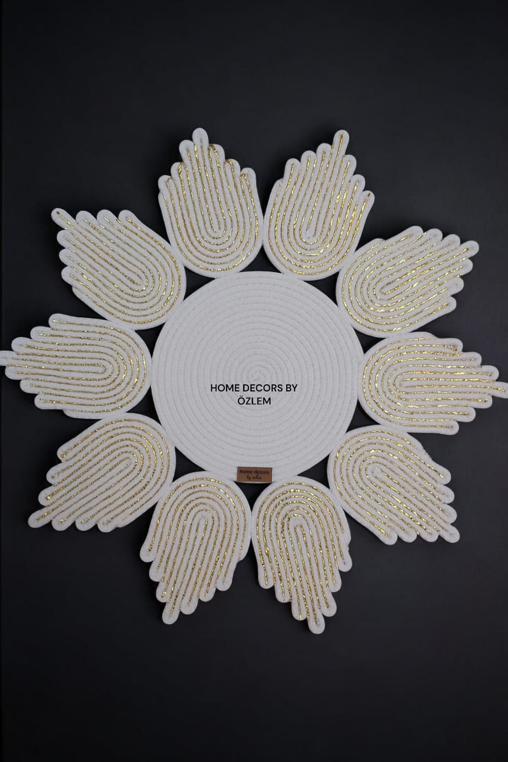 Ekru Yaldızlı Dekoratif Örtü Masa Örtüsü Runner Düzenleyici Handmade El Emeği Hasır Örtü- 55x55 cm