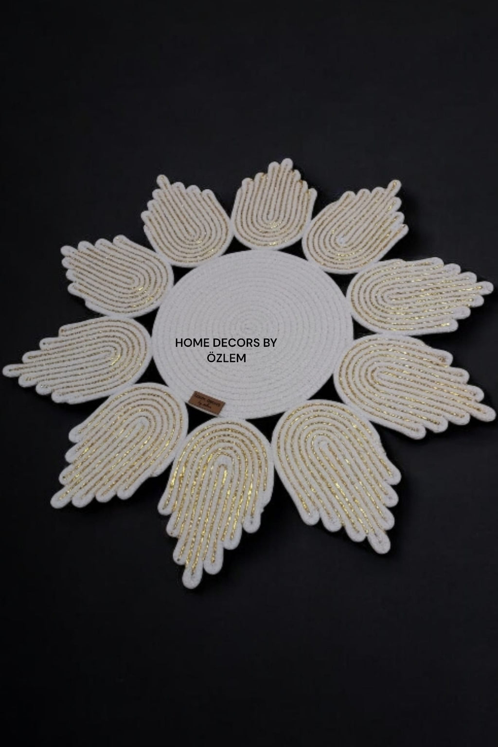Ekru Yaldızlı Dekoratif Örtü Masa Örtüsü Runner Düzenleyici Handmade El Emeği Hasır Örtü- 55x55 cm