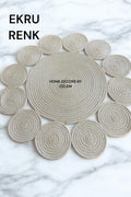 Ekru Dekoratif Örtü Masa Örtüsü Runner Düzenleyici Handmade El Emeği Hasır Örtü- 50x50 cm