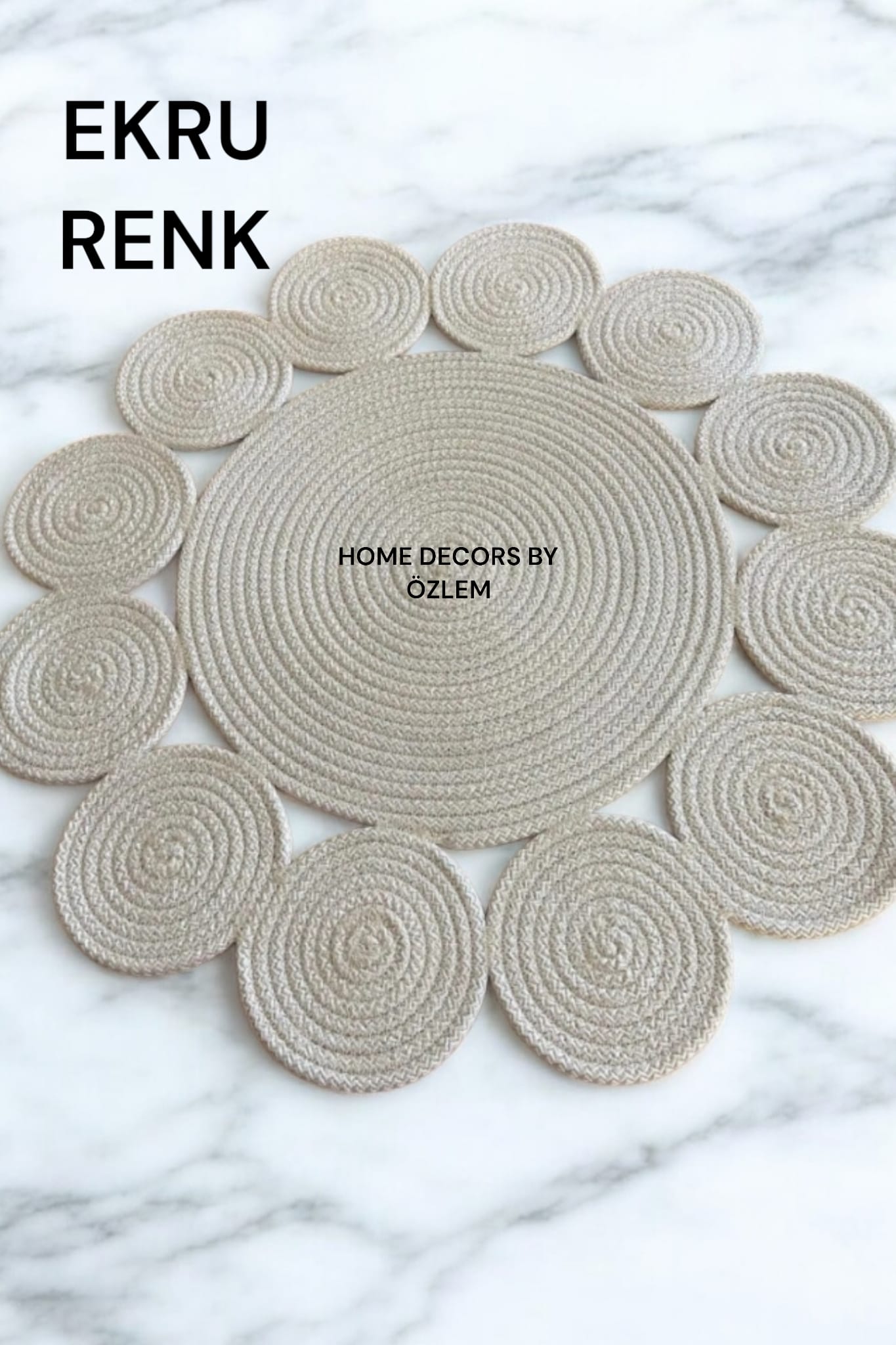 Ekru Dekoratif Örtü Masa Örtüsü Runner Düzenleyici Handmade El Emeği Hasır Örtü- 50x50 cm