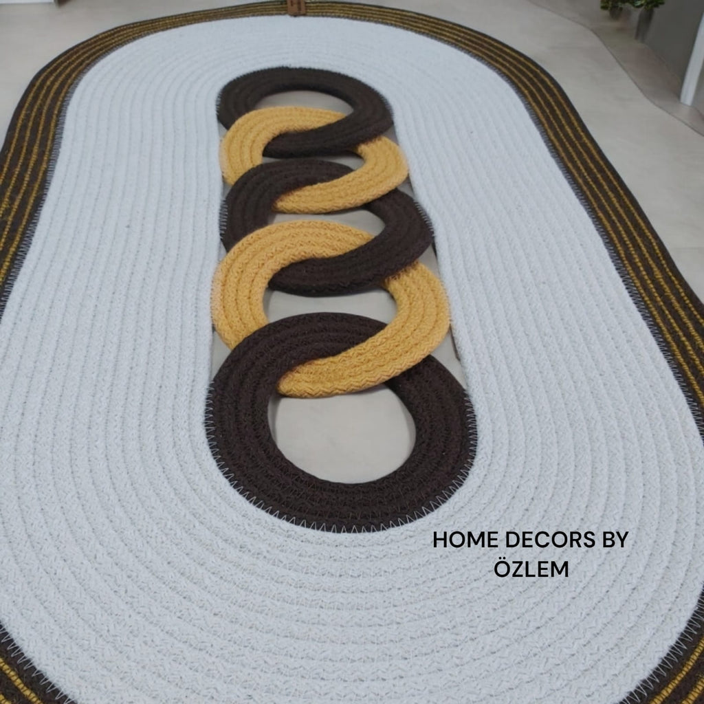 Kahverengi Sarı Ekru Dekoratif Örtü Masa Örtüsü Runner Düzenleyici Handmade El Emeği Hasır Örtü- 70x39 cm