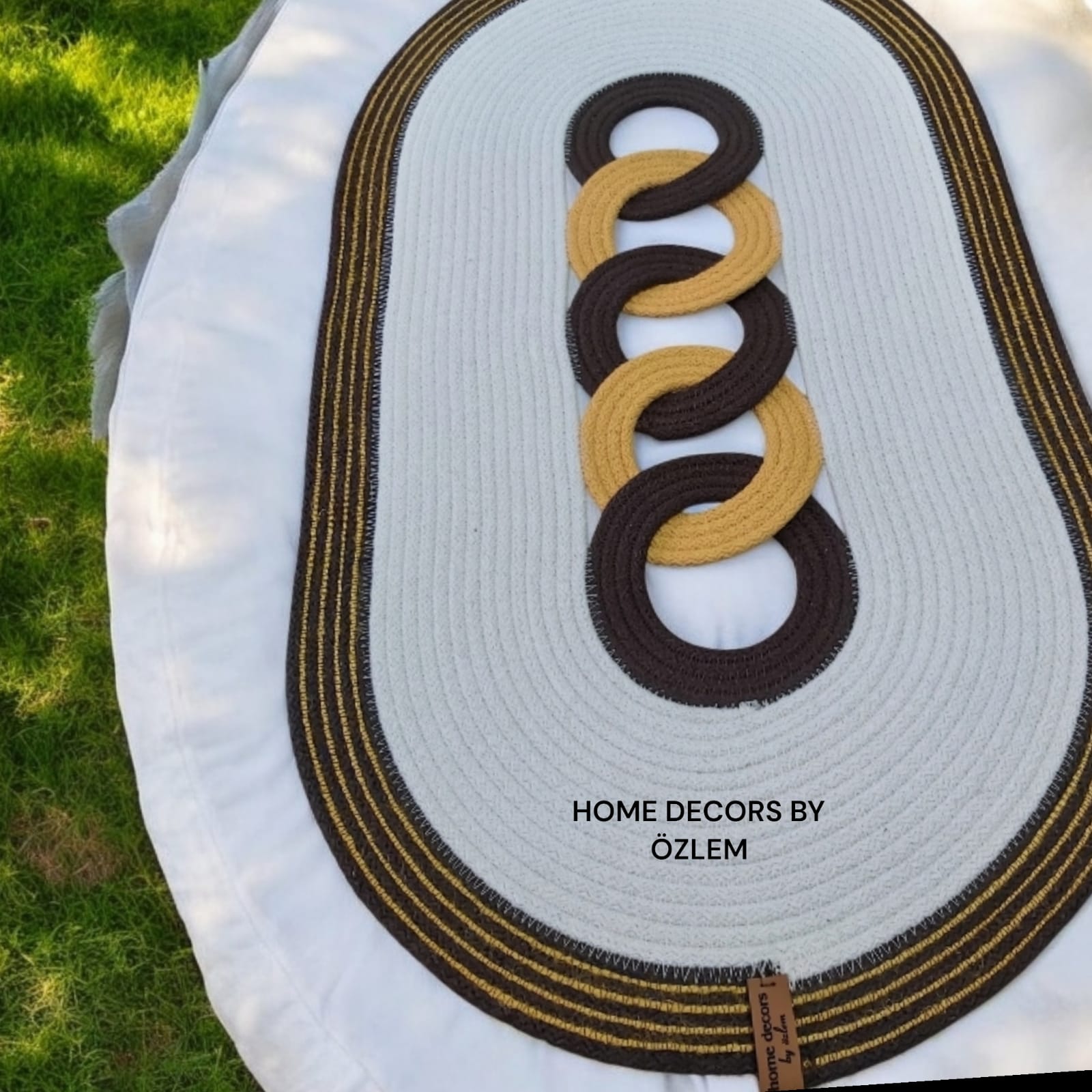 Kahverengi Sarı Ekru Dekoratif Örtü Masa Örtüsü Runner Düzenleyici Handmade El Emeği Hasır Örtü- 70x39 cm