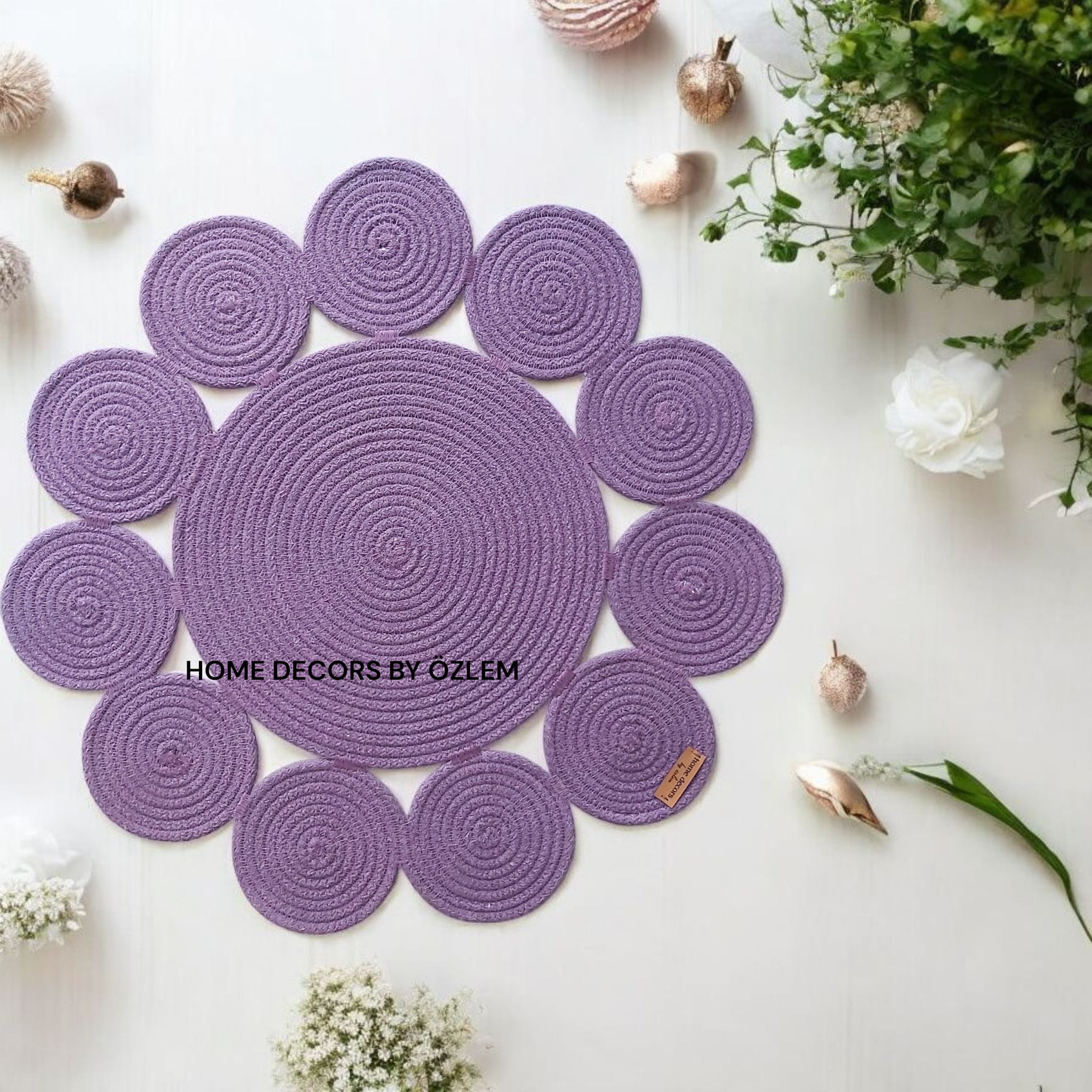 Mor Dekoratif Örtü Masa Örtüsü Runner Düzenleyici Handmade El Emeği - 50x50 cm