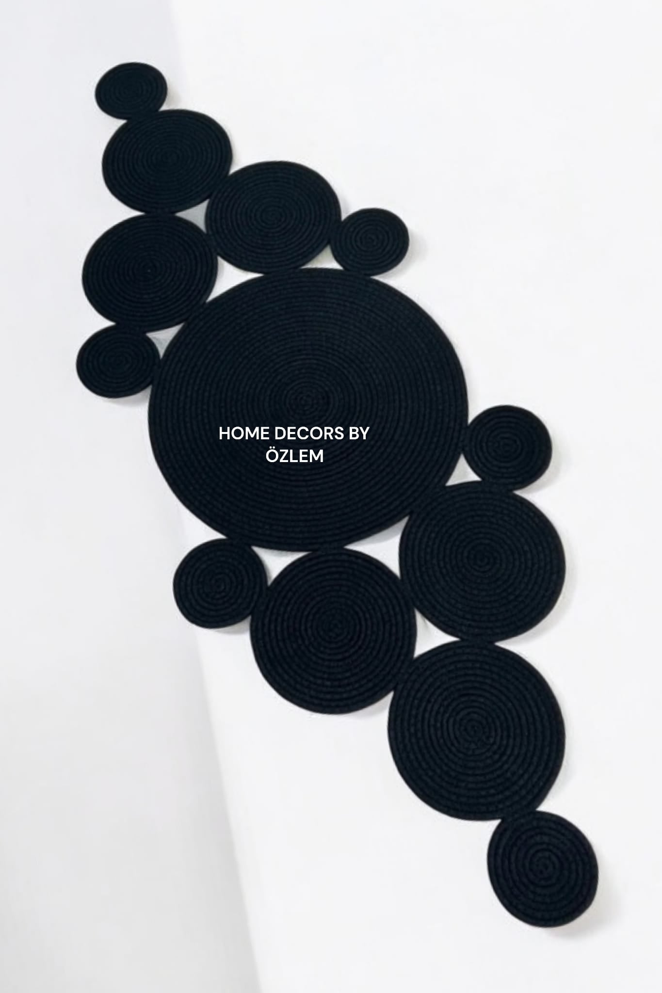 Siyah Dekoratif Örtü Masa Örtüsü Runner Düzenleyici Handmade El Emeği Hasır Örtü- 82x30 cm