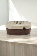 Kapaklı Oval Kahverengi Bej Sepet Dekoratif Sepet Saklama Kutusu Organizer Düzenleyici Handmade El Emeği - 25x15x10 cm