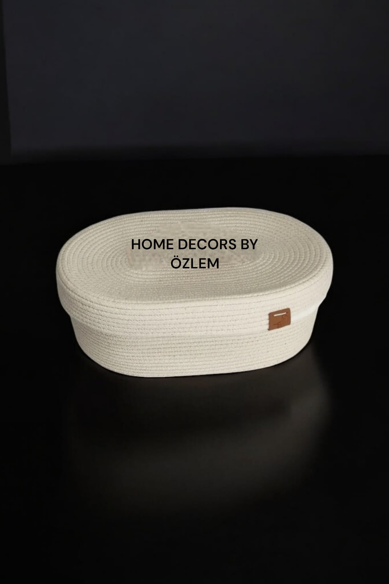 Kapaklı Oval Ekru Sepet Dekoratif Sepet Saklama Kutusu Organizer Düzenleyici Handmade El Emeği - 25x15x10 cm