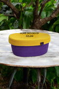 Kapaklı Oval Sarı Mor Sepet Dekoratif Sepet Saklama Kutusu Organizer Düzenleyici Handmade El Emeği - 25x15x10 cm