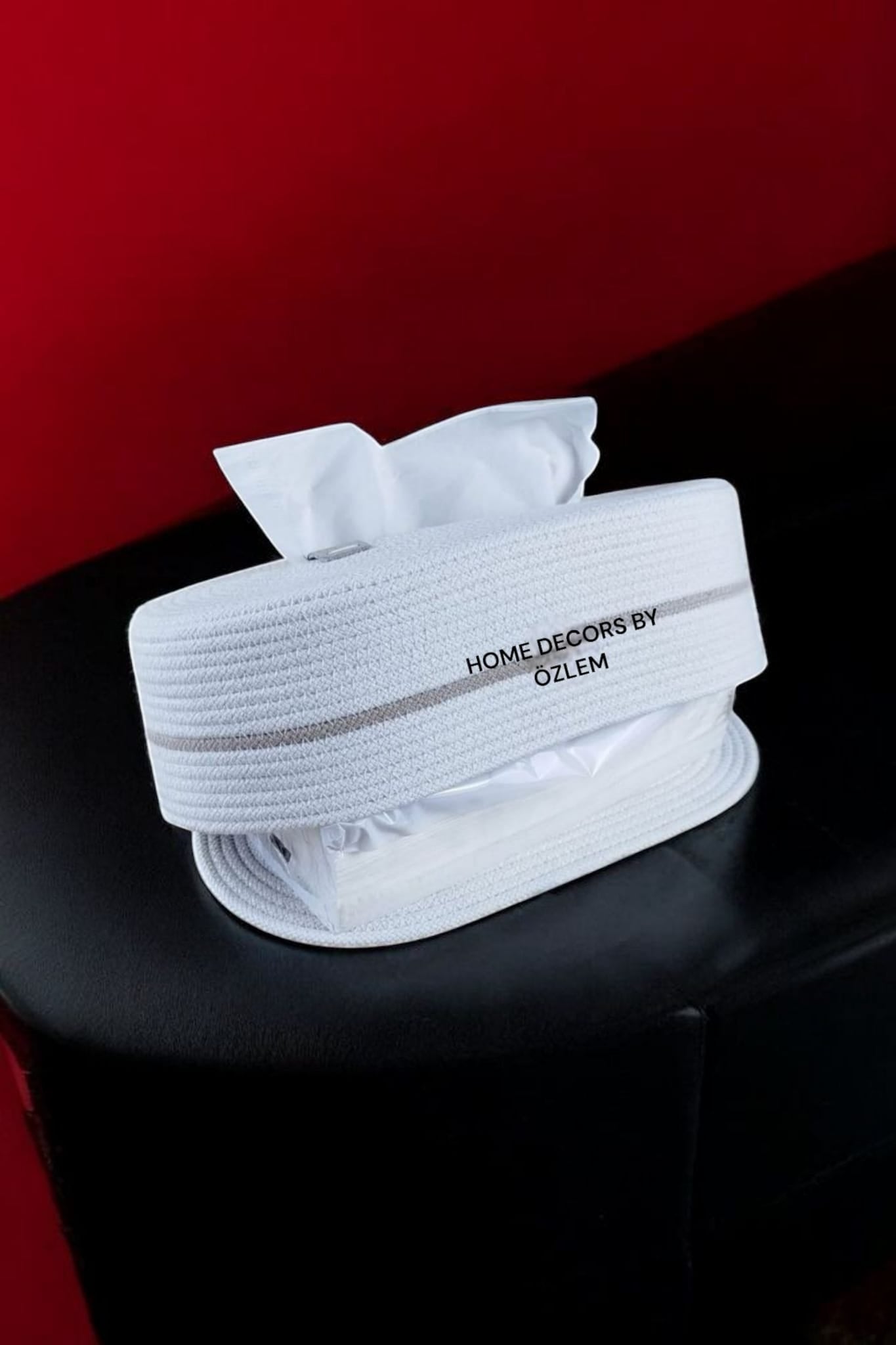 Beyaz Bej Oval Peçetelik Organizer Düzenleyici Peçete Tutucu Hasır Peçetelik Sofra El Yapımı El Emeği Handmade - 27x15x8 cm